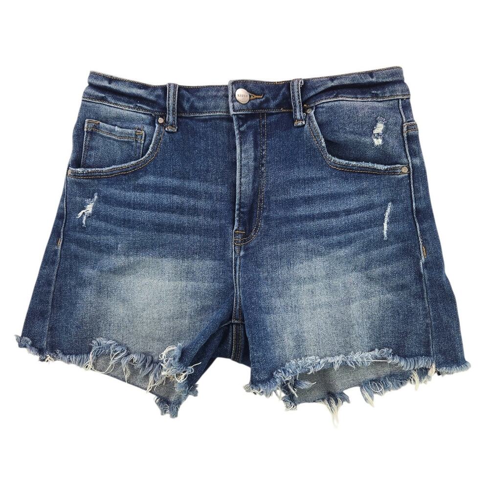 Risen | High-Rise Distressed Denim Shorts w/Raw Hem | Size Large